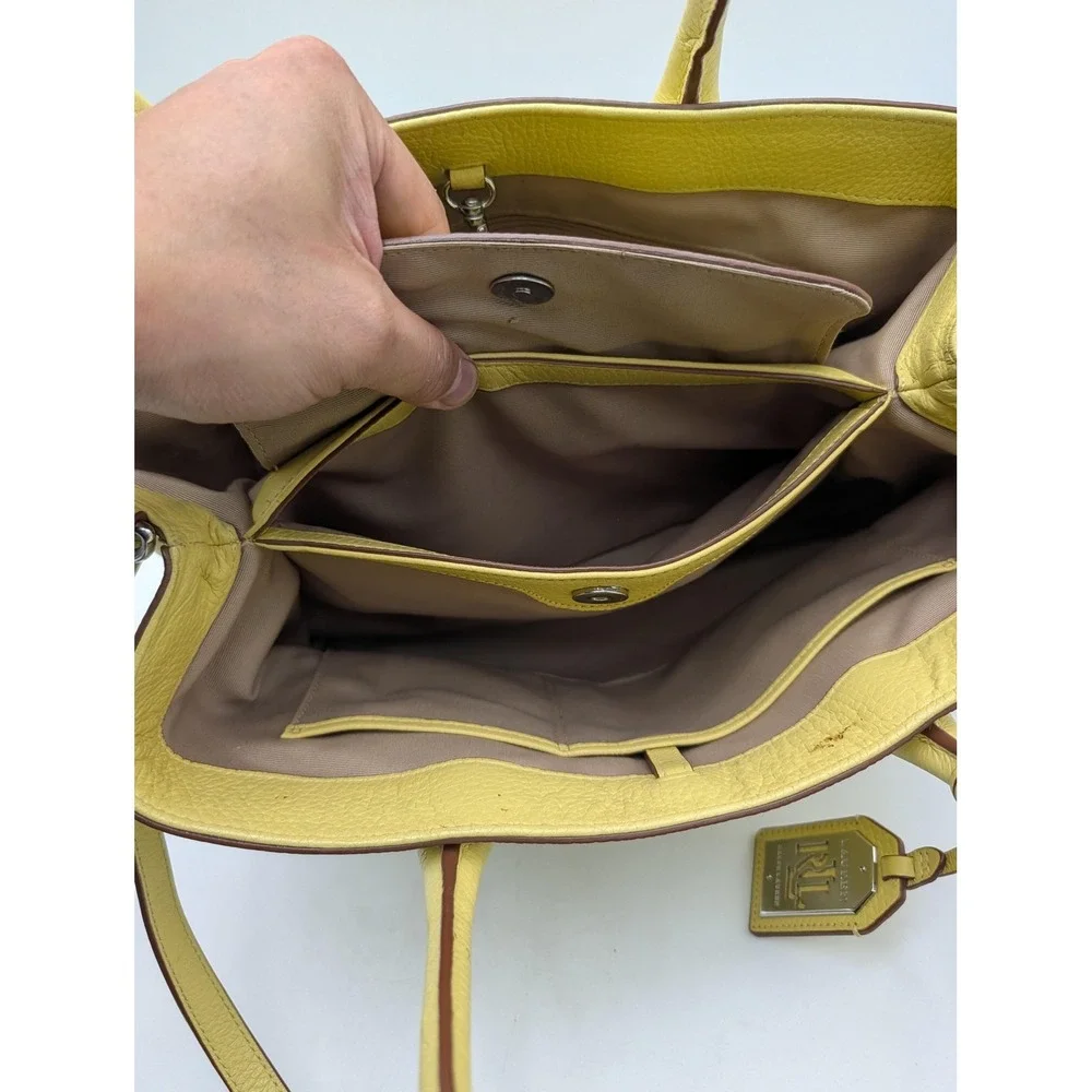 Lauren Ralph Lauren Satchel Bag Womens Medium Yellow Leather Shoulder Purse